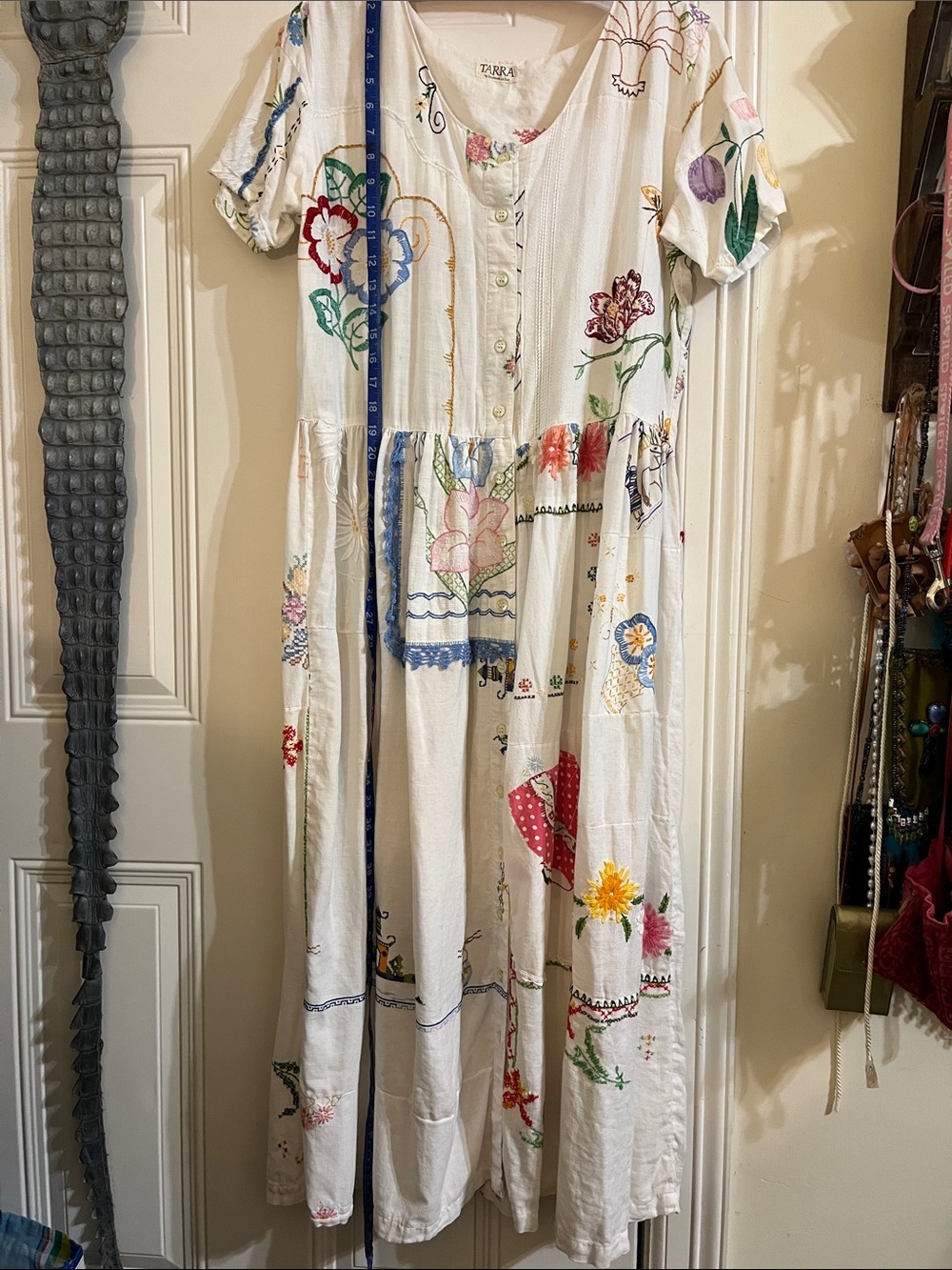 Tarra White Patchwork Floral Maxi Dress with Multicolor Embroidery